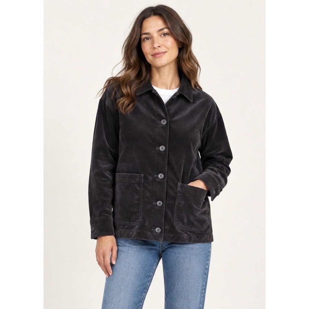 Uniqlo Black Corduroy Button Chore Barn Shacket Jacket Utility Layer Women Sz S